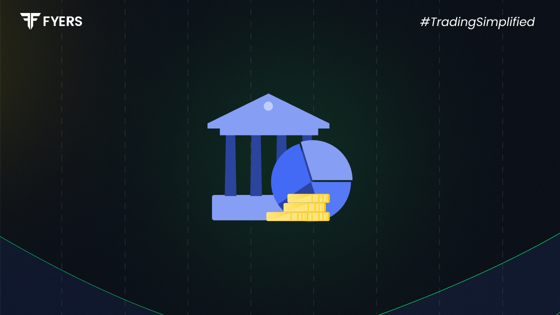 Illustration of a bank, pie chart, and coins representing Public Sector Undertakings (PSUs).